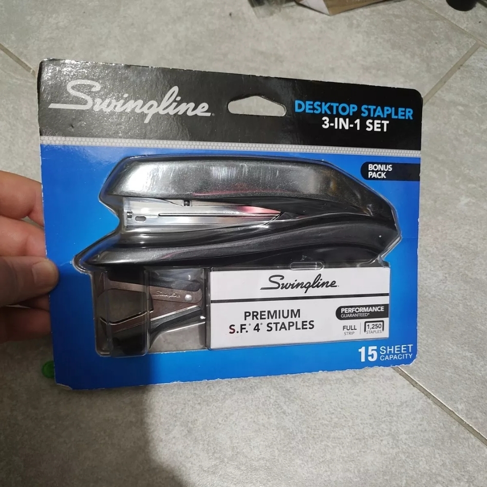 Silver Desktop Stapler 3-in-1 Set